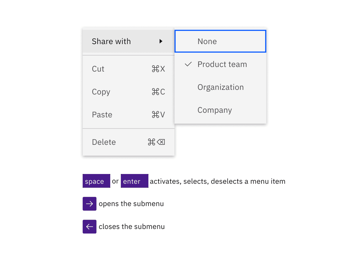 example of menu keyboard interaction